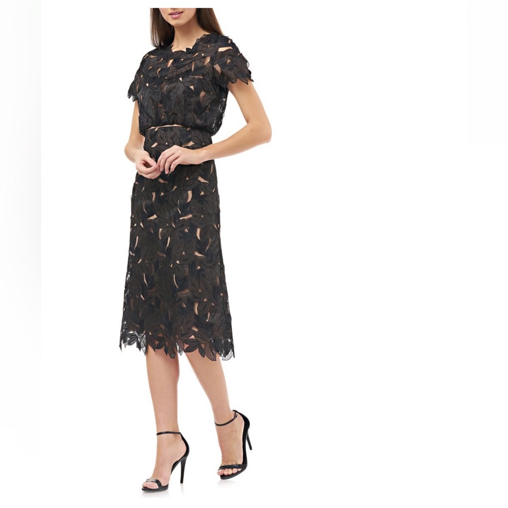 JS Collections Laser Cut Leaf Cocktail Dress
